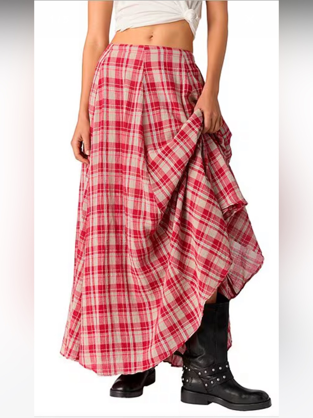 NWT🌷Free People Plaid Printed Mid Rise A-Line Maxi Skirt - Picture 11 of 15